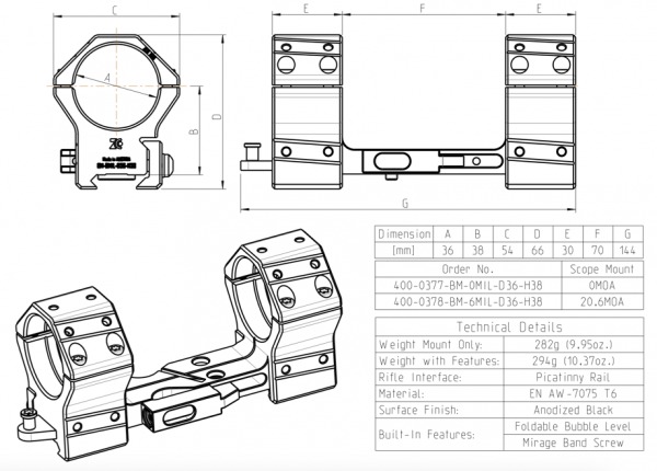 Моноблок Zero Compromise Block mount  0 mil  D36 H38
